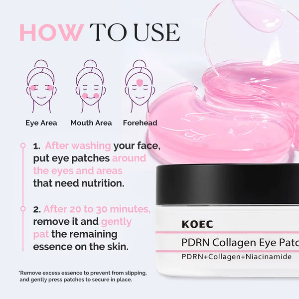 PDRN Collagen Eye Patch, Glass Skin Care, Glowing & Hydrating Hydrogel Mask for Puffy Eyes, Dark Circles, Wrinkles, Fine Lines,